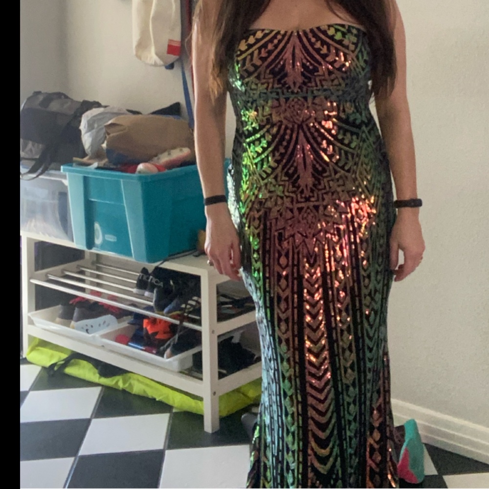 Brand New Strapless Mermaid Hem Sequin Prom Dress Green